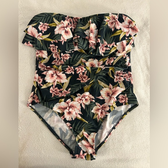 Bandeau Floral KONA SOL High Coverage One Piece Swimsuit, Size XL - Picture 3 of 5
